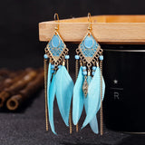 Summer Long Feather Dangle Earrings Wedding Bride Jewelry