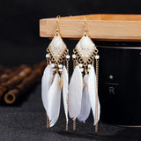 Summer Long Feather Dangle Earrings Wedding Bride Jewelry
