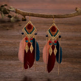 Summer Long Feather Dangle Earrings Wedding Bride Jewelry
