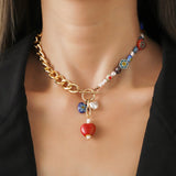 Bohemia Coloured Glaze Heart Necklace Women Ethnic Flower Beads Necklace