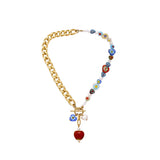 Bohemia Coloured Glaze Heart Necklace Women Ethnic Flower Beads Necklace