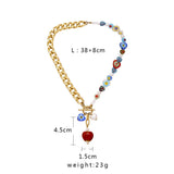 Bohemia Coloured Glaze Heart Necklace Women Ethnic Flower Beads Necklace