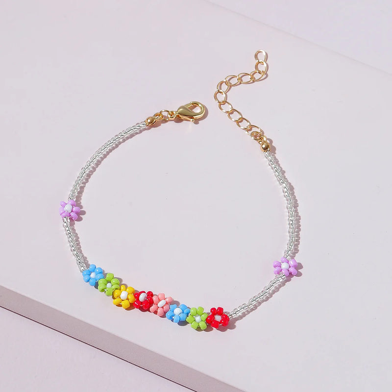 Bohemian Colorful Seed Beads Flower Anklet for Women