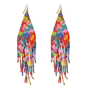 Boho Flower Seed Bead Strand Tassel Earrings