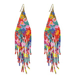 Boho Flower Seed Bead Strand Tassel Earrings