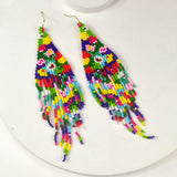 Boho Flower Seed Bead Strand Tassel Earrings