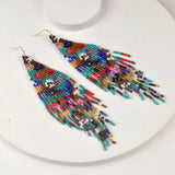 Boho Flower Seed Bead Strand Tassel Earrings