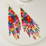 Boho Flower Seed Bead Strand Tassel Earrings
