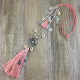 Boho Leather Chain Necklace with Tassel Pendants