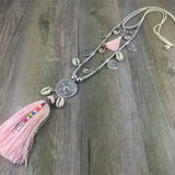 Boho Leather Chain Necklace with Tassel Pendants