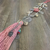 Boho Leather Chain Necklace with Tassel Pendants