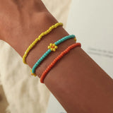 Boho Style Resin Seed Rice Beads Bracelet Colorful Flower Daisy Beach Jewelry