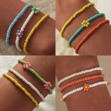 Boho Style Resin Seed Rice Beads Bracelet Colorful Flower Daisy Beach Jewelry
