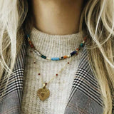 Boho Stone Healing Choker Necklace with Amazonite Lapis Lazuli Agate