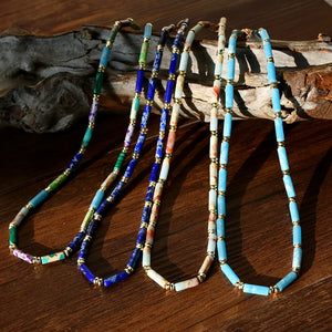 Boho Stone Healing Choker Necklace with Amazonite Lapis Lazuli Agate