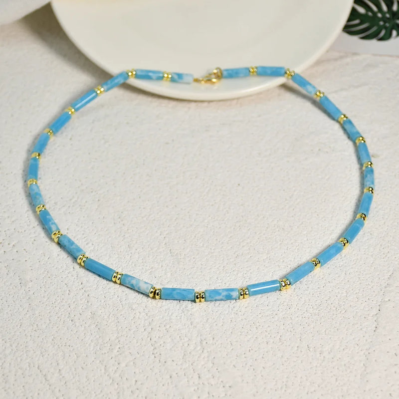 Boho Stone Healing Choker Necklace with Amazonite Lapis Lazuli Agate