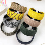 Boho Plaid Stripe Raffia Headband Turban for Women Girls