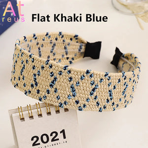 Boho Plaid Stripe Raffia Headband Turban for Women Girls