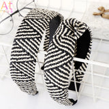 Boho Plaid Stripe Raffia Headband Turban for Women Girls