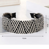 Boho Plaid Stripe Raffia Headband Turban for Women Girls