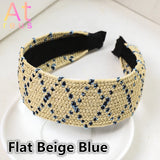 Boho Plaid Stripe Raffia Headband Turban for Women Girls
