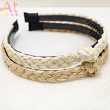 Boho Plaid Stripe Raffia Headband Turban for Women Girls