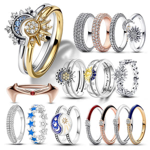 Celestial Moon & Sun Ring 925 Silver Fine Jewelry
