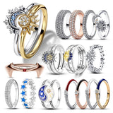 Summer Sparkling Moon Sun Ring 925 Silver