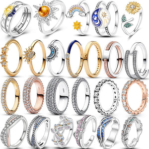 Celestial Moon And Sun Ring For Women Cocktail Band Silver 925