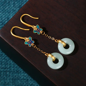 Vintage Butterfly Hetian Jade Earrings for Women