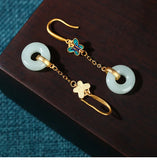 Vintage Butterfly Hetian Jade Earrings for Women
