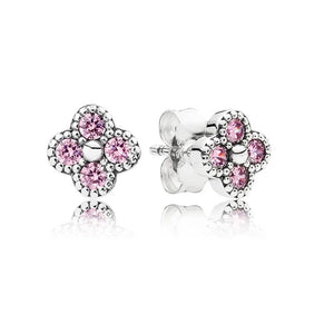Oriental Blossom Pink CZ Stud Earrings 925 Sterling Silver Fine Jewelry