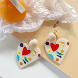 Colorful Graffiti Acrylic Heart Clip Earrings