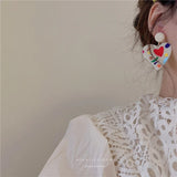 Colorful Graffiti Acrylic Heart Clip Earrings