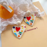 Colorful Graffiti Acrylic Heart Clip Earrings