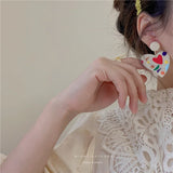Colorful Graffiti Acrylic Heart Clip Earrings