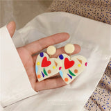 Colorful Graffiti Acrylic Heart Clip Earrings