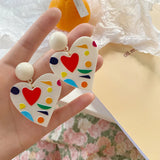 Colorful Graffiti Acrylic Heart Clip Earrings