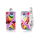 Rainbow Flowers Purple Earrings 925 Sterling Silver Clip Enamel