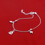 925 Silver Anklet Sailboat Pendant Bead Chain Bracelet