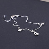 925 Silver Anklet Sailboat Pendant Bead Chain Bracelet