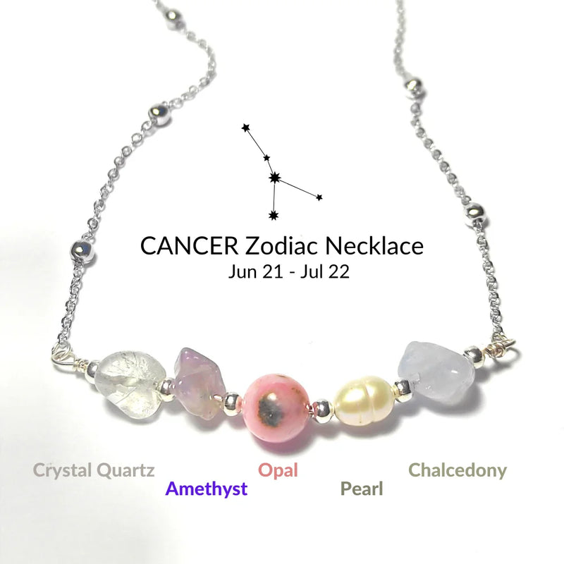 Summer Cancer Zodiac Necklace Stainless Steel with Natural Stones