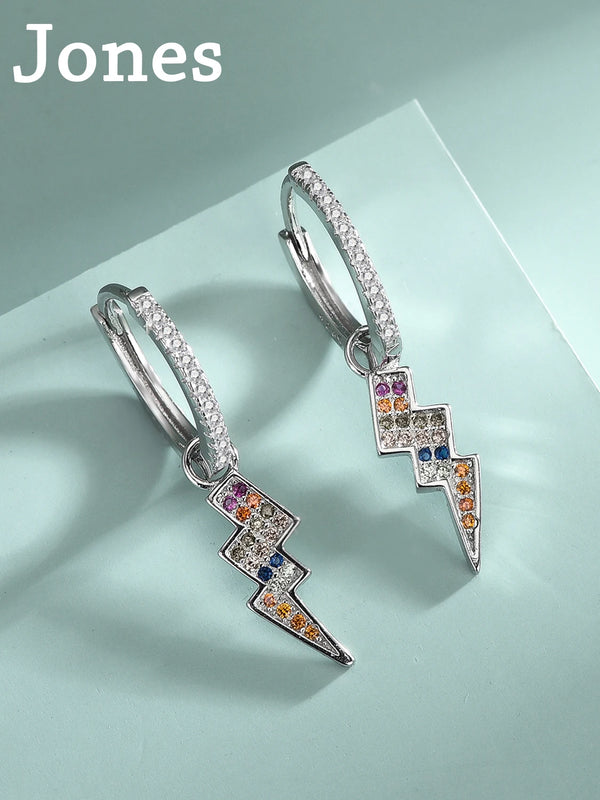 Colorful Diamond Zirconia Long Lightning Earrings
