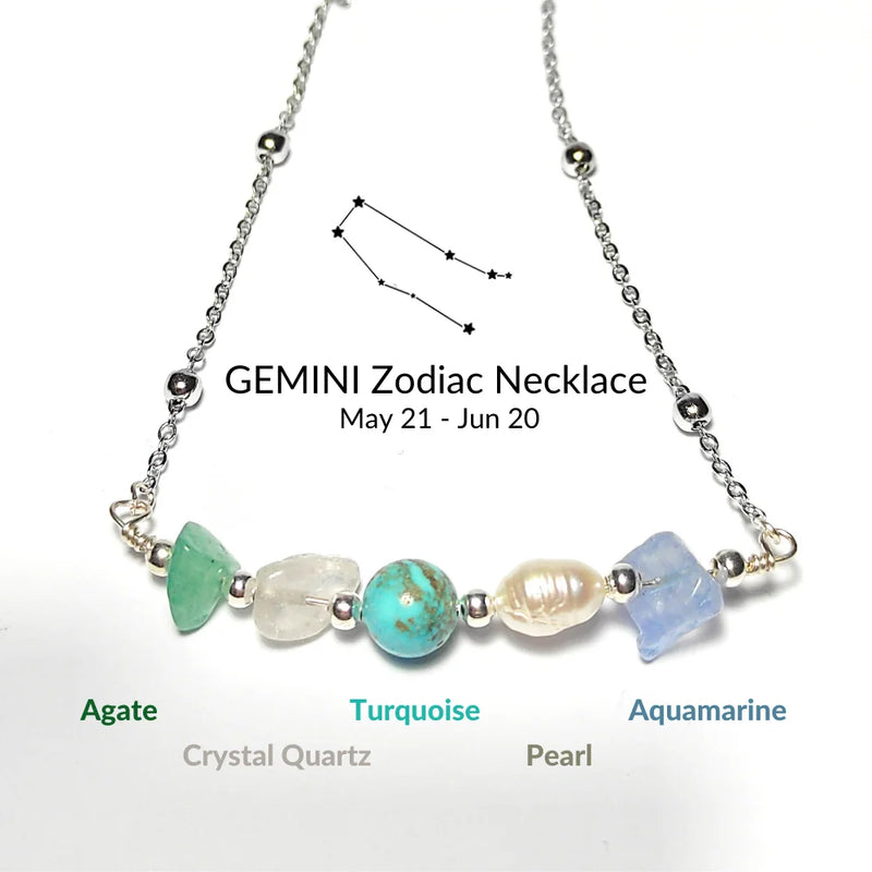 Gemini Zodiac Necklace with Natural Stones for Women