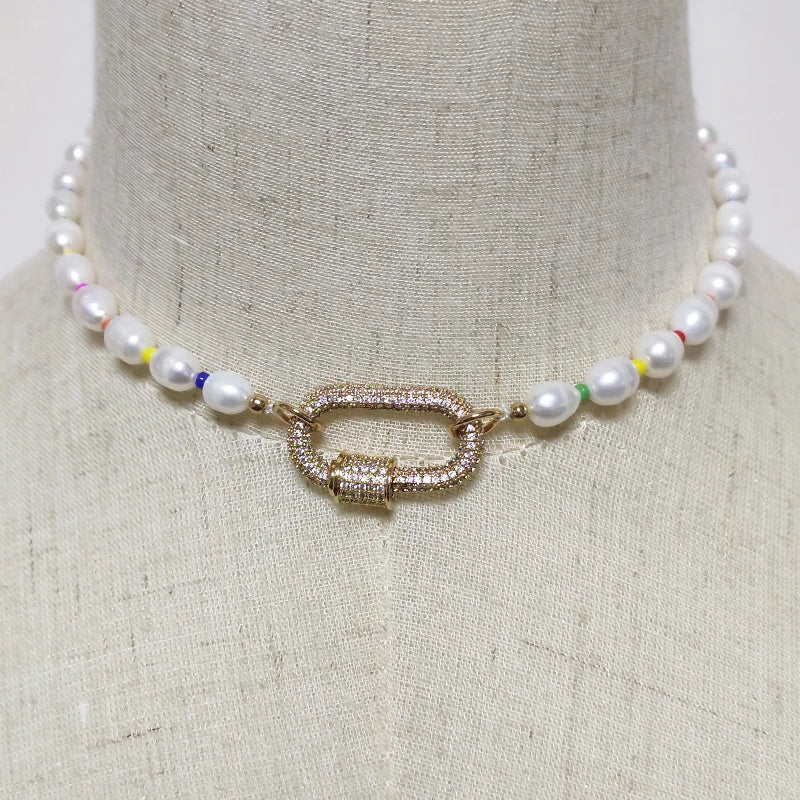 Summer Natural Pearl Beaded Necklace Openable Screw Buckle Pendant
