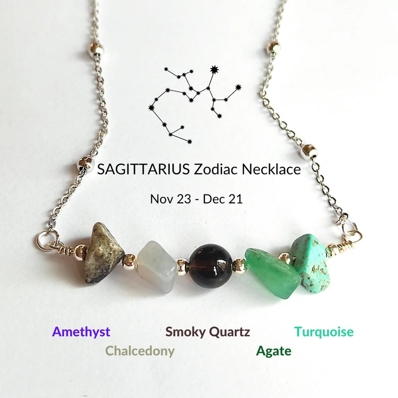Sagittarius Zodiac Necklace with Natural Stones - Gift for Girlfriend