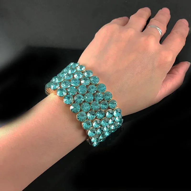 Summer Women Rhinestone Wide Elastic Bracelet Multilayer Jewelry
