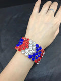 Summer Women Rhinestone Wide Elastic Bracelet Multilayer Jewelry