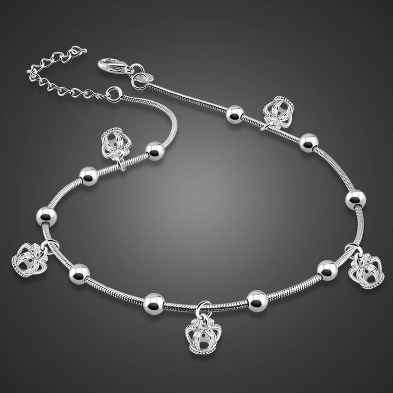 Summer Crown Anklets For Women Foot Jewelry 925 Sterling Silver Feet Chain