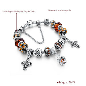 Summer Flower Charm Bracelet Ladies Crown Pendant Jewelry Crystal Bracelet